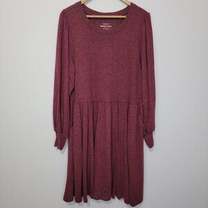 NWT Torrid Burgundy Super Soft Plush Babydoll Dress Sz 2X Pockets Balloon Sleeve
